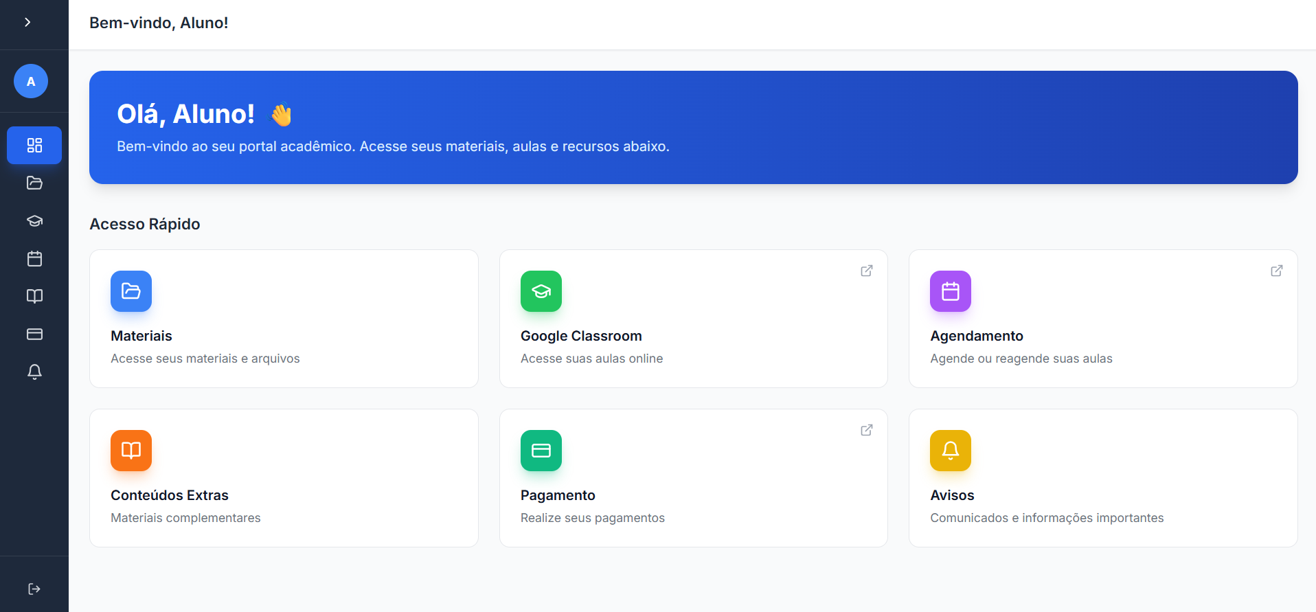 Interface do portal LeOnlineSpace com materiais, atividades e área do aluno